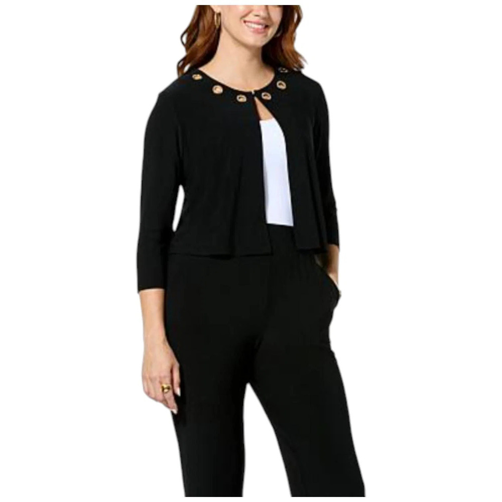 Antthony Women's Embellished Grommet Neck 3/4 Sleeve Bolero Black - Regular